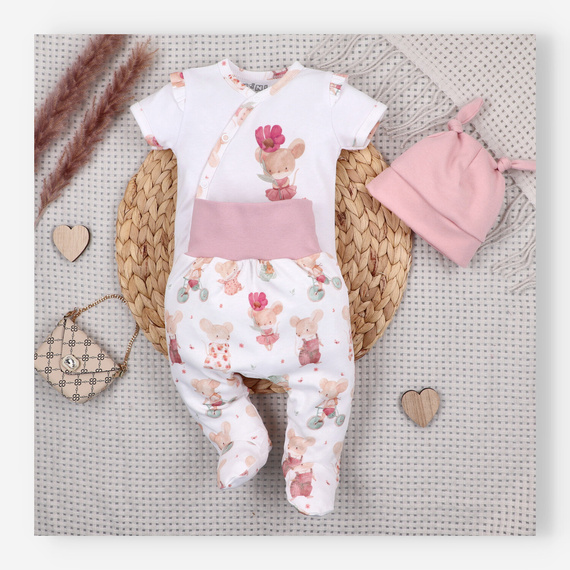 Dětské body Nini Little Mouse organická bavlna zavinovací krátký rukáv