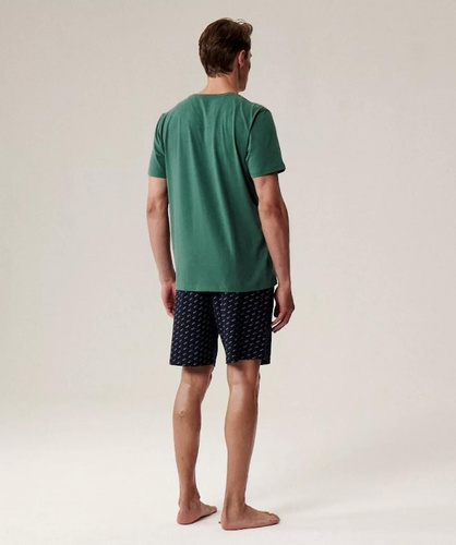 Pánské pyžamo NMP-395 - zelená a tmavě modrá bavlna, krátký rukáv, lehké a pohodlné na léto