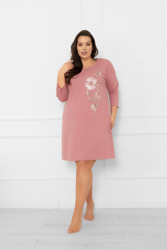 Dámská noční košile Akita - bavlna, 3/4 rukáv, květinová aplikace Italian Fashion