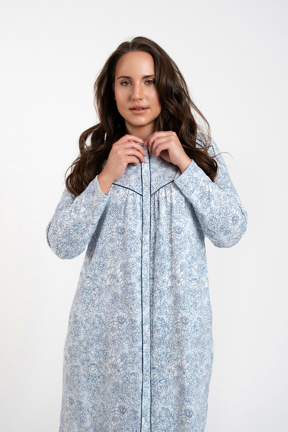 Noční košile Talita s rozepínáním Italská móda - modrý potisk