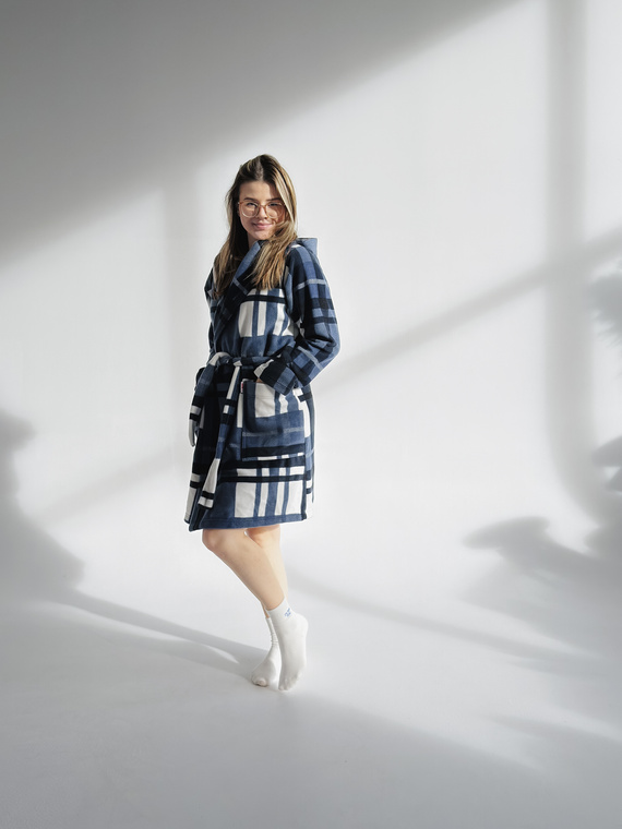 031 De Lafense županová deka - hřejivý fleecový dámský župan Super Cozy, modrý