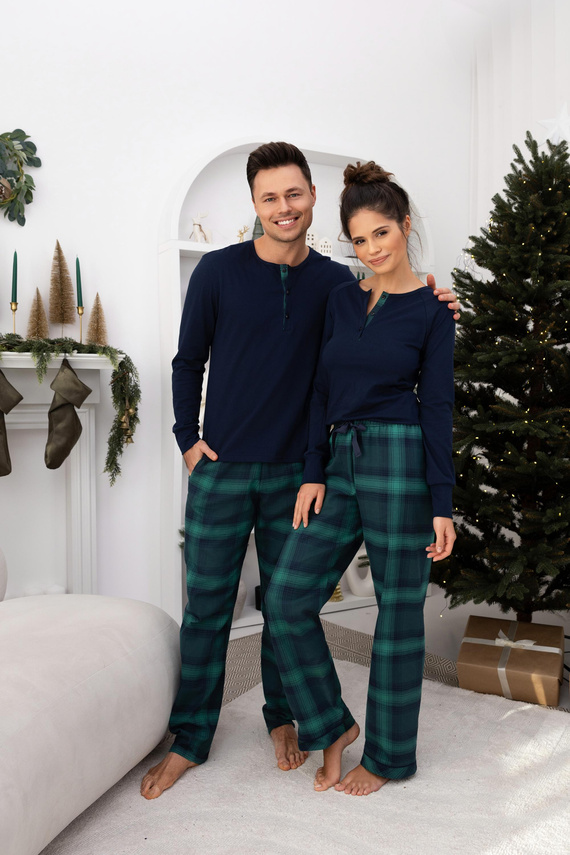 Pánské pyžamo Luke Sensis - bavlněné, dlouhé, zelené kostkované