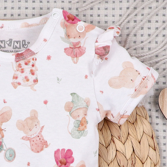 Dětské body Nini Little Mouse organická bavlna zapínání na rameni krátký rukáv