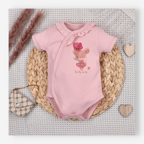 Dětské body Nini Little Mouse organická bavlna zavinovací krátký rukáv