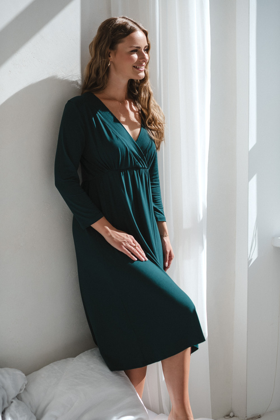 Star Light Těhotenská a kojící bambusová noční košile 7/8 Milk&Love bottle green - prodyšná, pro nemocnici, pohodlné kojení