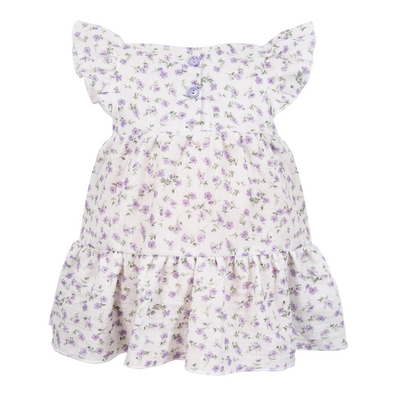 Luční mušelínové šaty Eevi - krátký rukáv, drobné květy, lehké