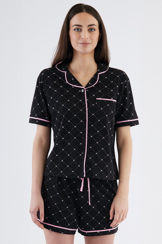 Coraline Dámské pyžamo Sorbetto černé - košilový top, krátké šortky, 100% bavlna