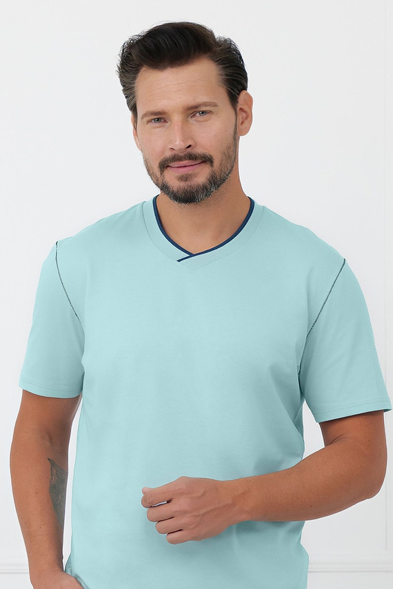 Pánská bavlněná pyžama Devon Italian Fashion dlouhé kalhoty tyrkysová