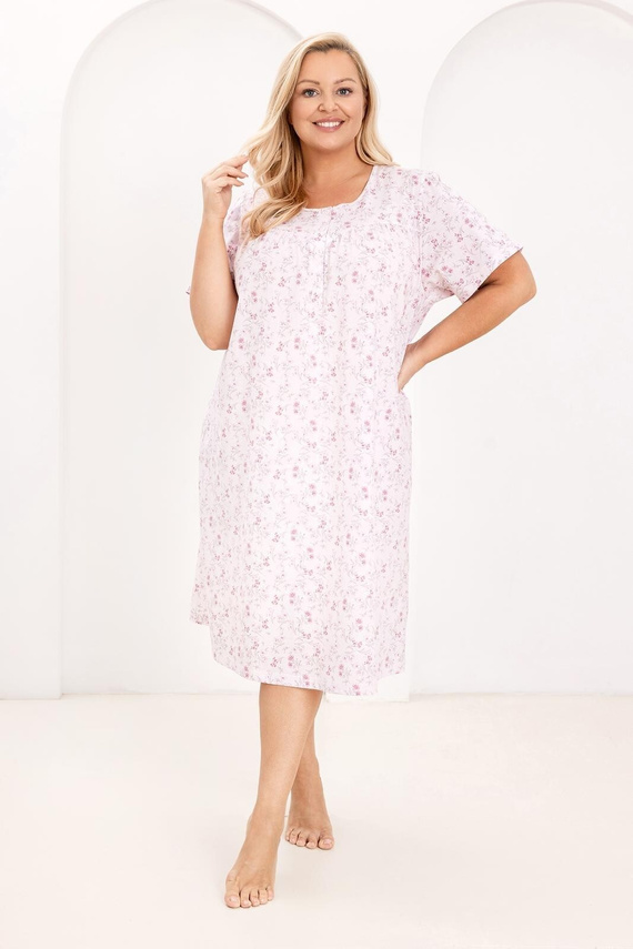 Dámská noční košile 018 Regina pink- 100% bavlna Premium, knoflíky, krční lem, pohodlný spánek každou noc