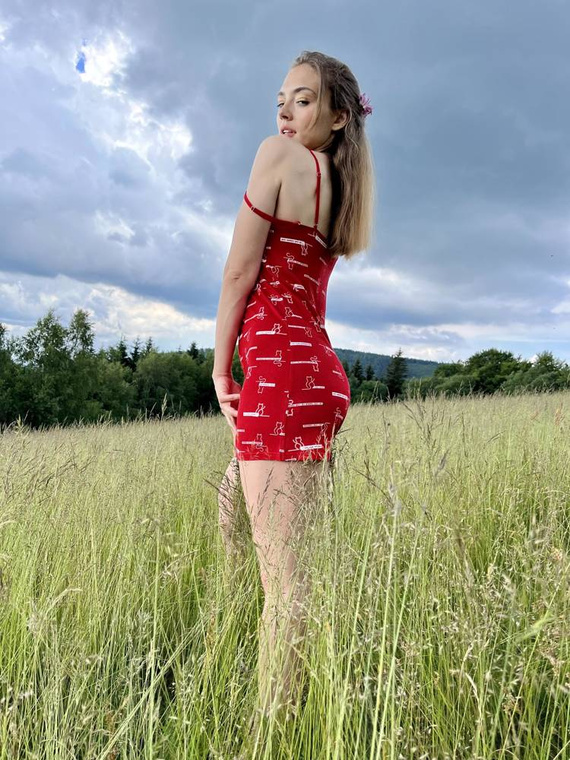 659 Cat Love Forex noční košile bez ramínek - červená