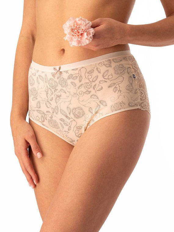 Dámské bavlněné kalhotky Key LPF 590 béžové - 2 ks v krabičce, vzadu krajka