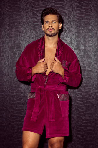 866 Noble Pánský velurový župan De Lafense - krátký, elegantní, bavlna - vínový