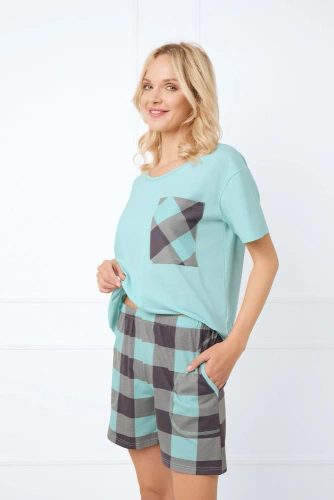 Sandra Dámské pyžamo s krátkým rukávem a krátkými kalhotami Italian Fashion - světle tyrkysové