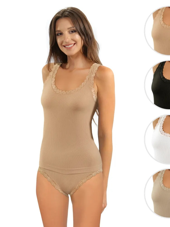Dámské tílko Sesto Senso 6109 krajka bezešvé elastické pohodlné beige