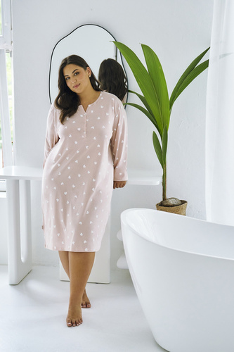 Nori 3469 Noční košile Taro - růžová, bavlna, dlouhý rukáv, dámská noční košile