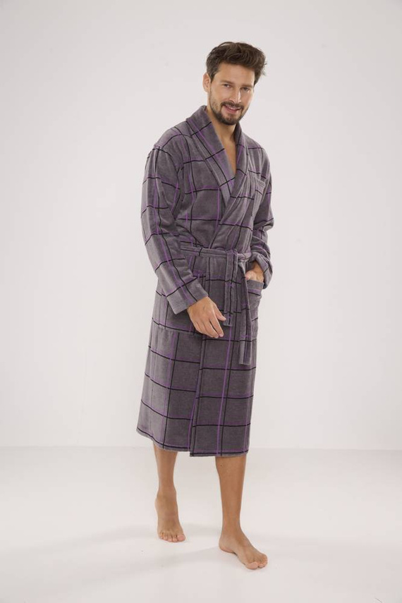803 / 819 Pánský froté župan Twin Forex - šedý s fialovou kostkou (šedý kostkovaný)
