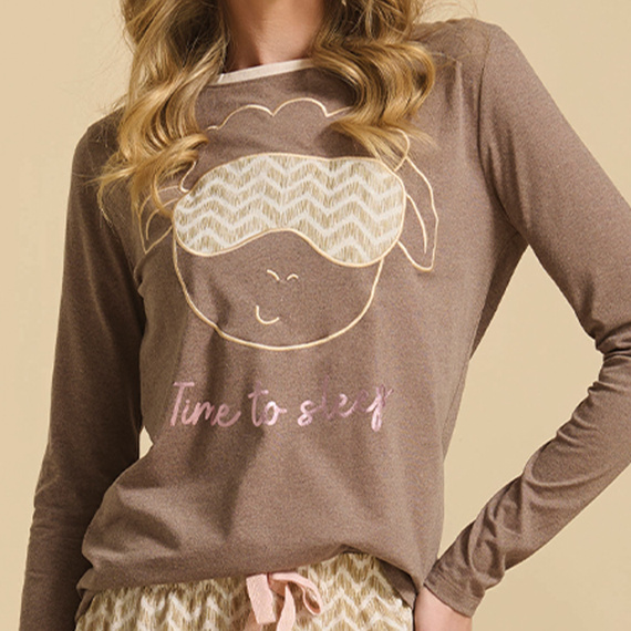 Deborah Dámské pyžamo Sorbetto - hnědé s ovcí