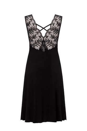 Noční košile Petra KM29 Mefemi by Nipplex černá- viskóza, krajka, délka do lýtek