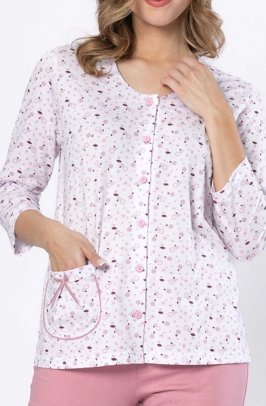 Dámské pyžamo Dobrusia 1636 - růžové bavlněné, 3/4 rukáv, zapínání na knoflíky