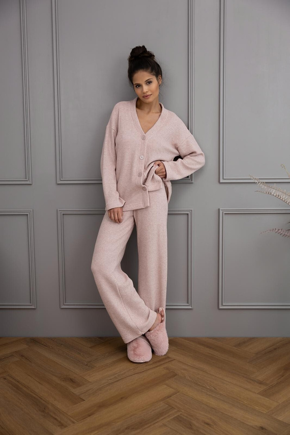 Alani Sensis dámské pyžamo pudrově růžové - viskóza, dlouhý rukáv, zapínání na knoflíky