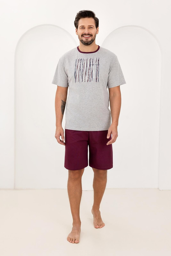 Pánské pyžamo 500 Regina grey - 100% bavlna, krátký rukáv + šortky, lehké a pohodlné na léto