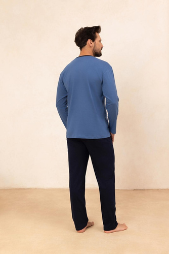 Regina 494 navy blue - pánské bavlněné pyžamo s dlouhým rukávem, klasický střih