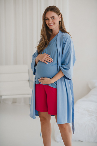Modrý těhotenský župan Milk&Love - bavlna s elastanem, pohodlný, 7/8 rukávu