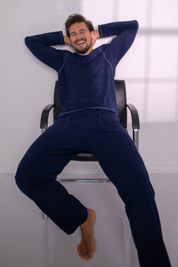 Salomon Pánské pyžamo s dlouhým rukávem, dlouhé kalhoty Italian Fashion - tmavě modrá/modrá