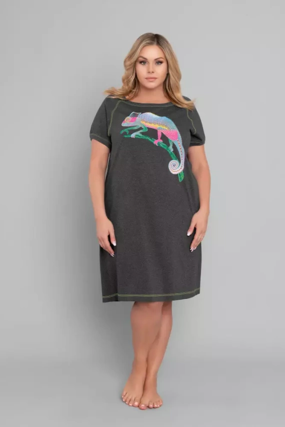 Noční košile Volta s krátkým rukávem Italian Fashion - tmavě melanžová/zelená