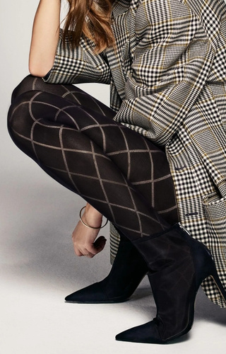 Grandi Punčocháče Rombo 60 den Veneziana černé - geometrický vzor, měkké a elastické