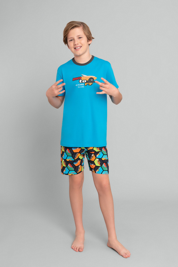 Chlapecké pyžamo Comic s krátkým rukávem, kalhoty Italian Fashion - tyrkysová/potisk