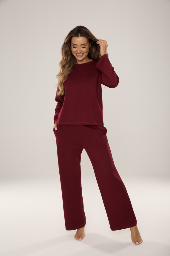 886 Butter Dámská tepláková souprava De Lafense - domácí oblečení z úpletu 'butter', vínová barva