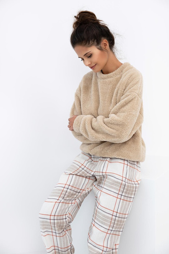 Dámské pyžamo Joyce Sensis - teplé pyžamo s měkkým vrškem a kostkovanými kalhotami