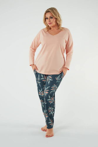 Julietta Dámské pyžamo s dlouhým rukávem a dlouhými kalhotami Italian Fashion - lososový/potisk