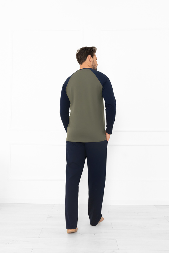 Alexander Pánské pyžamo Italian Fashion olivové - bavlna, dlouhé. rukávy a kalhoty