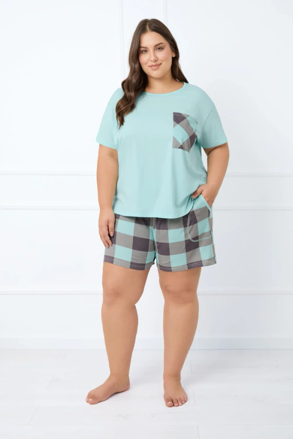 Sandra Dámské pyžamo s krátkým rukávem a krátkými kalhotami Italian Fashion - světle tyrkysové
