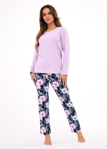 Dámské pyžamo Natalie 145/462 Cornette, vřesová bavlna, dlouhý rukáv, každodenní styl a pohodlí