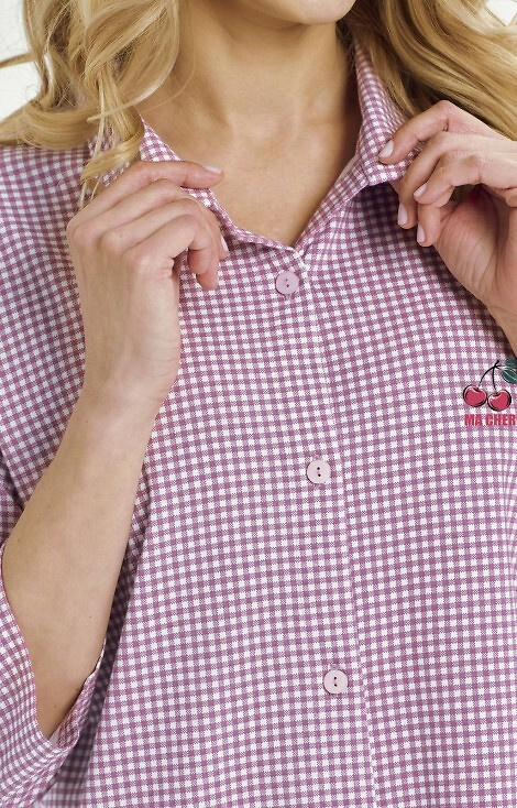3436 Joliee Dámská košile Taro růžová - bavlna, kostkovaná, 3/4 rukáv, knoflíky