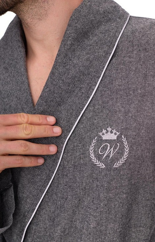 2532 Zeus Pánský župan L&L šedý - dlouhý, bavlna, melanž, klasický