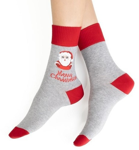 ART.136 Dámské vánoční ponožky Steven melange šedé 142- bavlněné, teplé, zimní vzor