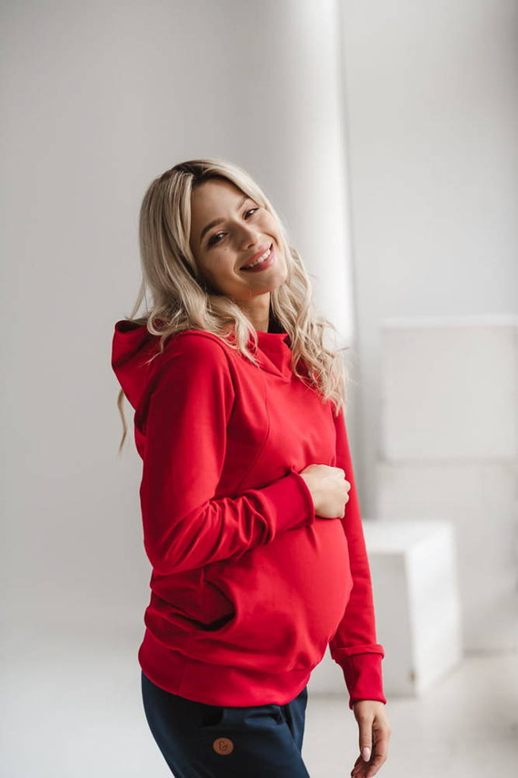 Milk Please bluza do karmienia Milk&Love z kapturem czerwony