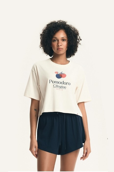 Dámské pyžamo Henderson 43724 Dessie modrá, bavlna, krátký rukáv, potisk rajčat