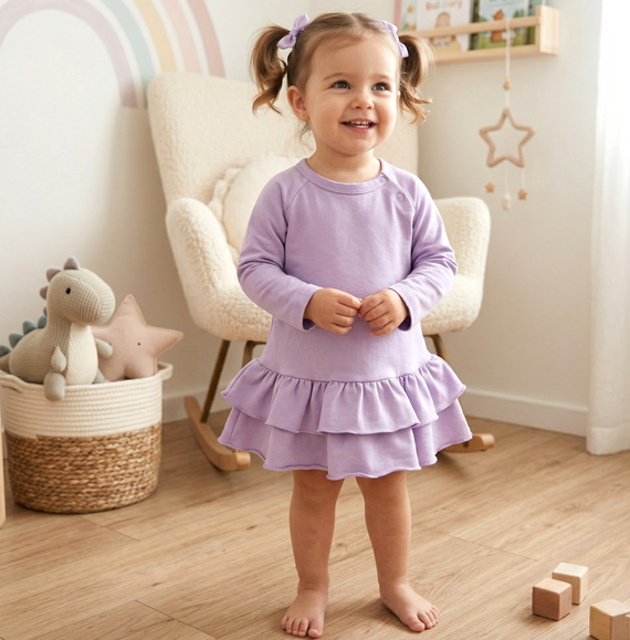 ABN-5487 Dětské šaty Underwater World Nini - organická bavlna, fialové, dlouhý rukáv