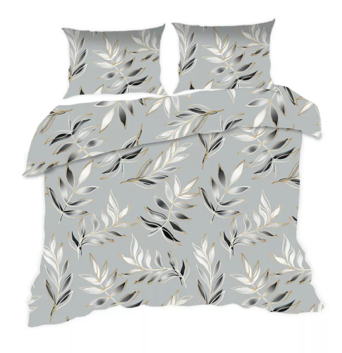 1745N Bavlněné povlečení Classic E24 Karo leaves grey graphite - 100% bavlna, odolné, barevné, 2dílná sada