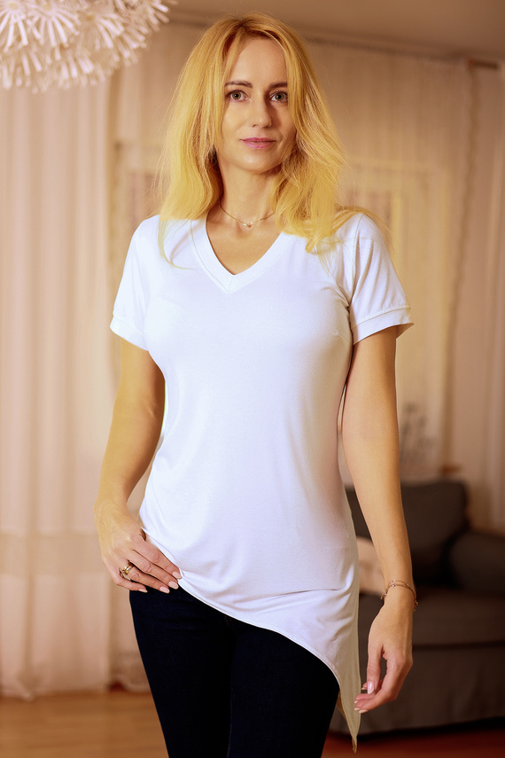 Halenka Aria Mirale - viskóza, asymetrická, výstřih do V - ecru barva