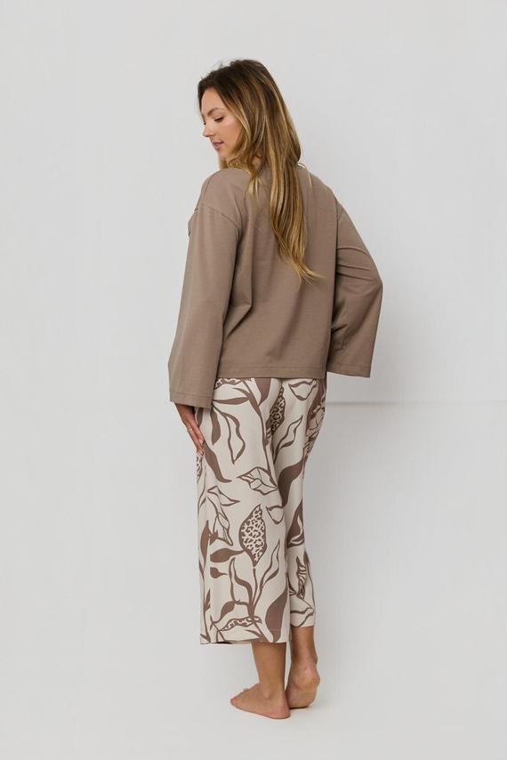 Dámské pyžamo Luna PS75 Mefemi by Nipplex mocha - bavlněné tričko + viskózové 7/8 kalhoty | Premium Comfort & Style