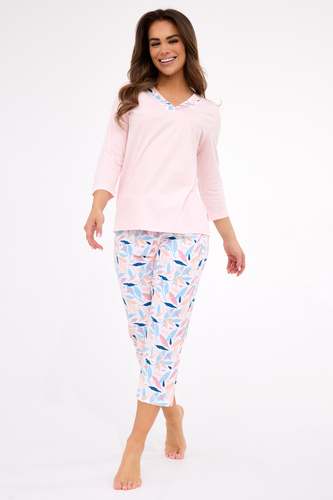 389/455 Nancy Cornette - dámské bavlněné pyžamo, růžové, 3/4 rukáv a kalhoty