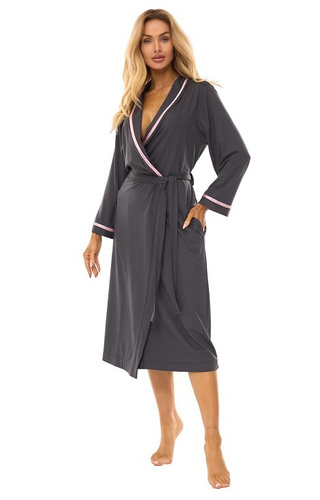 2506 Dámský dlouhý viskózový župan L&L grafitový - lehký, prodyšný