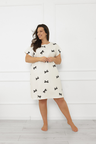 Dámská noční košile Figaro - ecru, bavlna, krátký rukávItalská móda