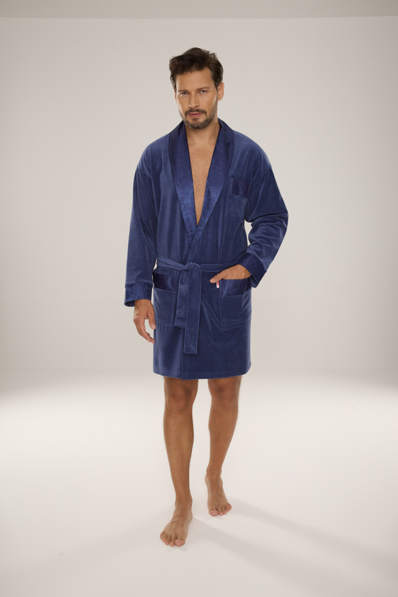 866 Noble Pánský velurový župan De Lafense - krátký, elegantní, bavlna - denim